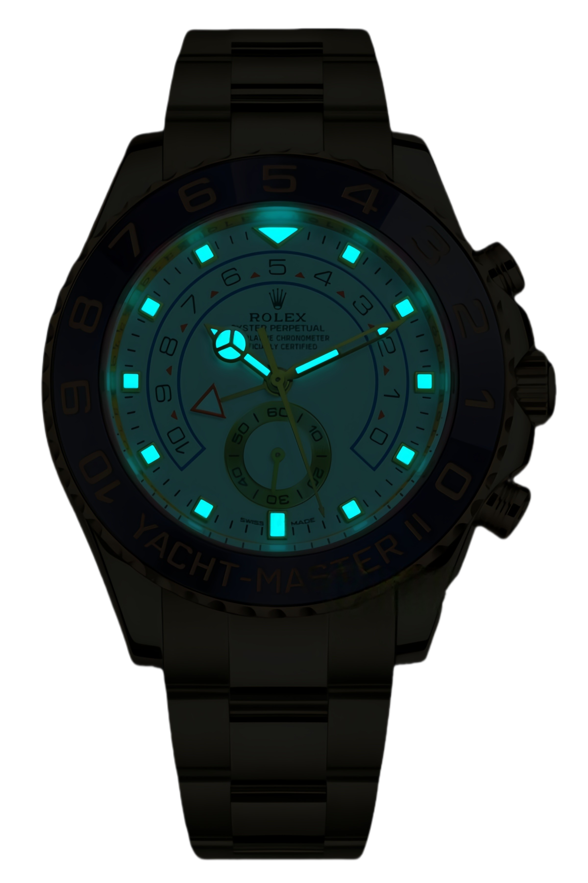 Rolex Yacht-Master II Mercedes Hands Super Clone Swiss Replica Watch Ref M116688-0002 Blue Bezel 18K Yellow Gold