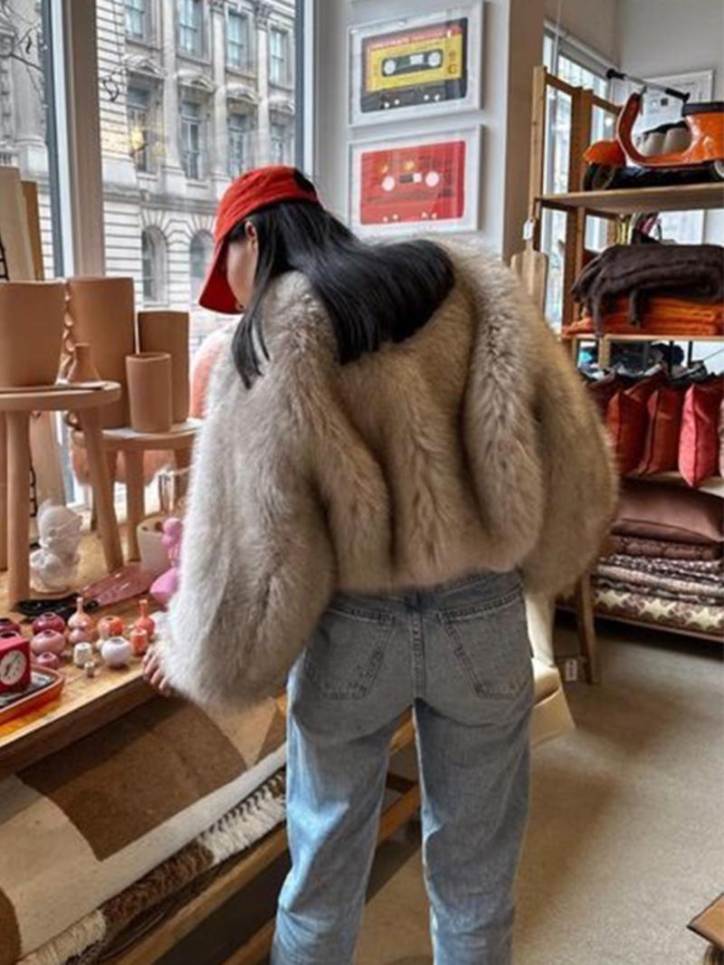 Women's Solid Color Faux Fur Jacket, Casual Long Sleeve Open Front Outerwear for Fall & Winter, Women's Clothing for Daily Wear, Coats, Womenswear