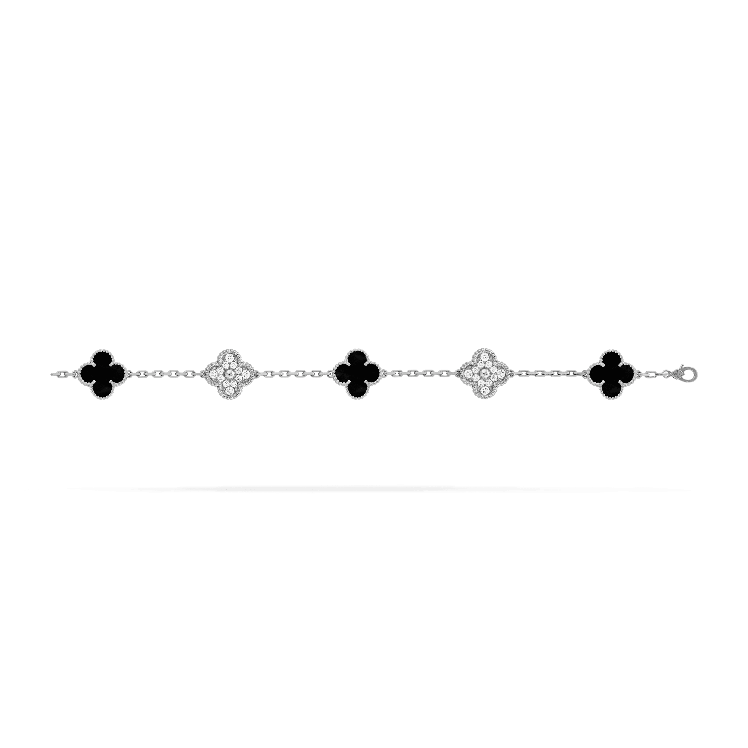 ヴィンテージ アルハンブラ ブレスレット、5モチーフ, ホワイトゴールド, オニキス:3 石, ダイヤモンド:24 石,0.97 カラット, Open, Jewelry Bracelet