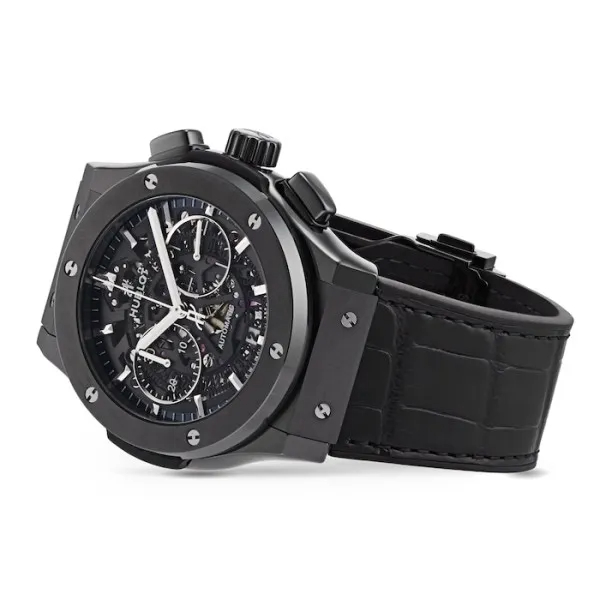 Hublot Classic Fusion Ref. 525.CM.0170.LR Super Clone Watch – Black Ceramic Black Dial Chronograph Leather Strap Fake Replica