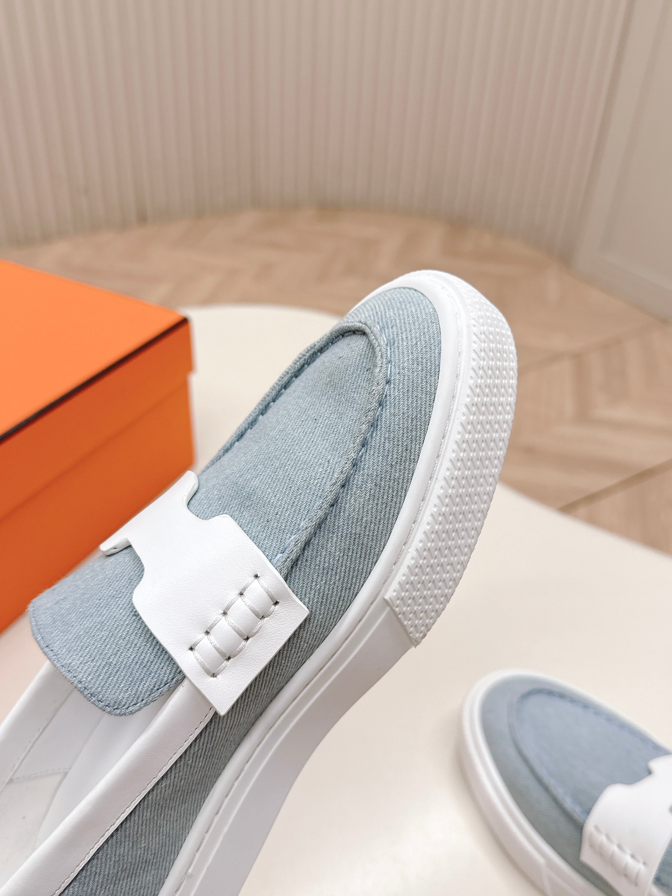 HM 25S SLIP-ON IN BLUE DENIM AND WHITE LAMBSKIN、mysite、Cacoeks