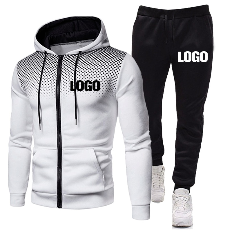 2023 Custom Logo Autumn Winter Men's Set Thicken Warm Tracksuit Hoooded Jacket & Sweatpants 2 Piece Set Male Outfits Sportswear