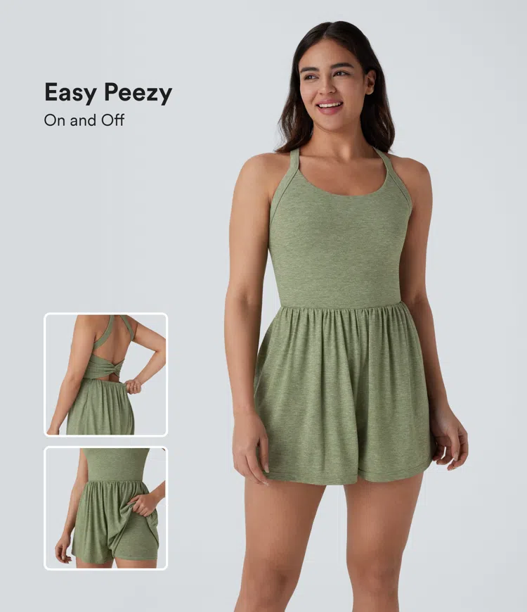 Backless Twisted Side Pocket 2-in-1 Resort Romper-Easy Peezy Edition