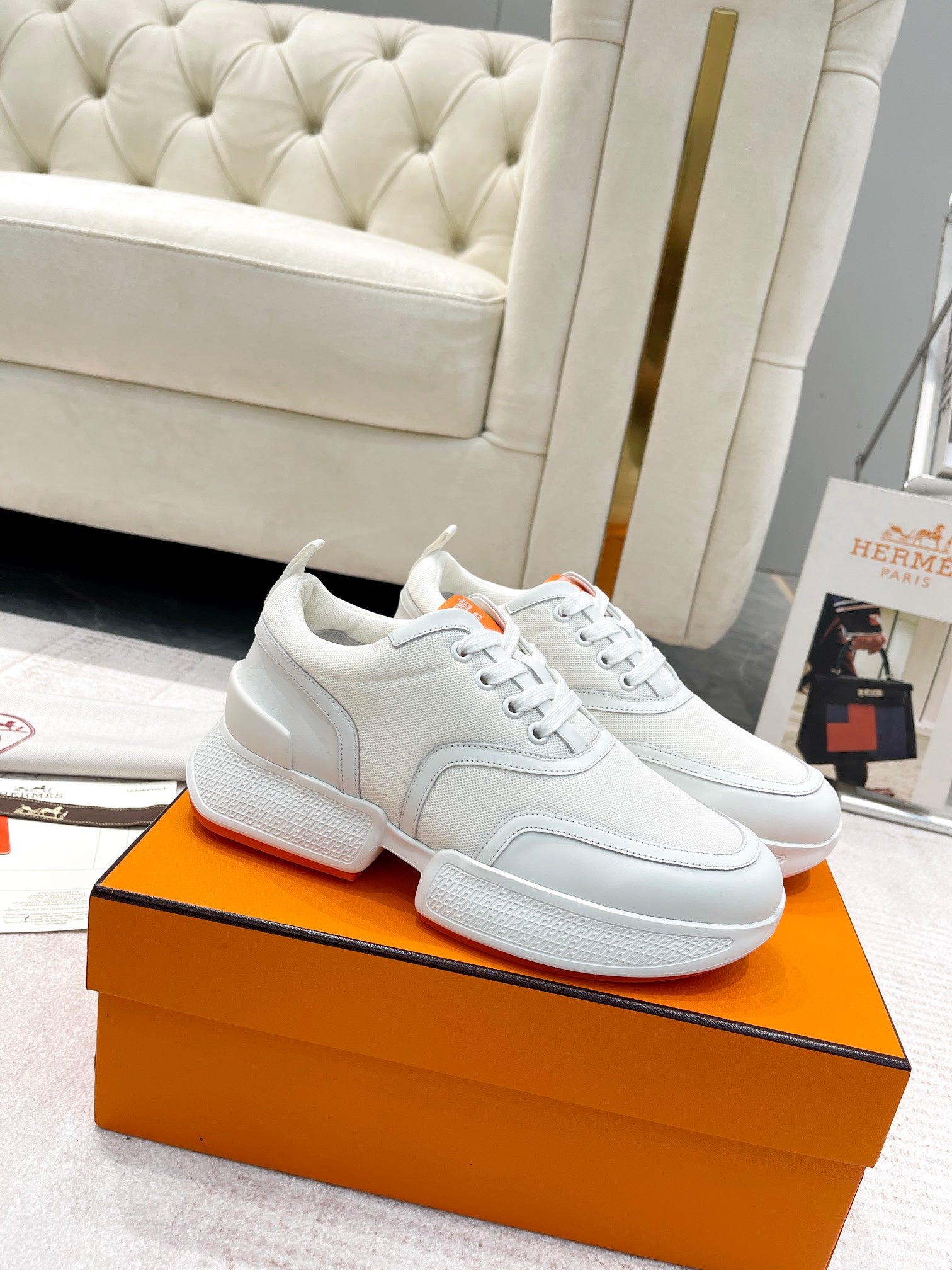 GIGA SNEAKER IN WHITE CREAM STITCHED MESH AND CALFSKIN、mysite、Cacoeks