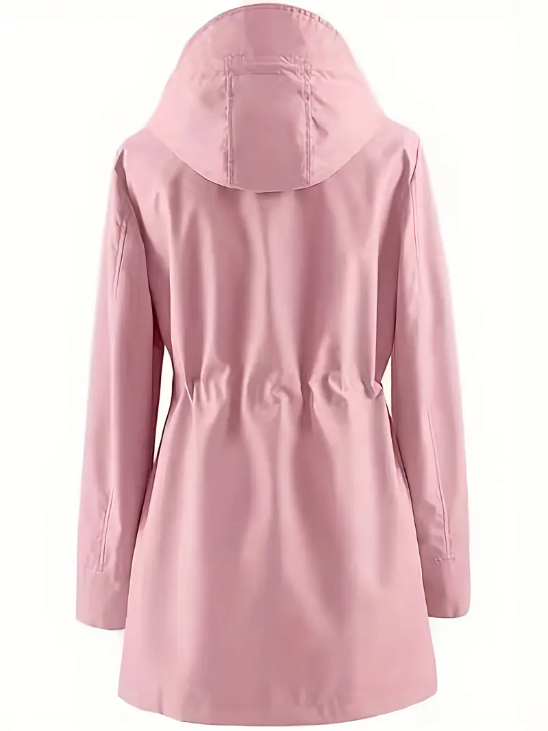 plus size womens plus size lightweight hooded windbreaker jacket casual zip up with adjustable waist long sleeves and pockets solid color for   outdoor spring jacket adjustable waist jacket durable fabric jacket details 25