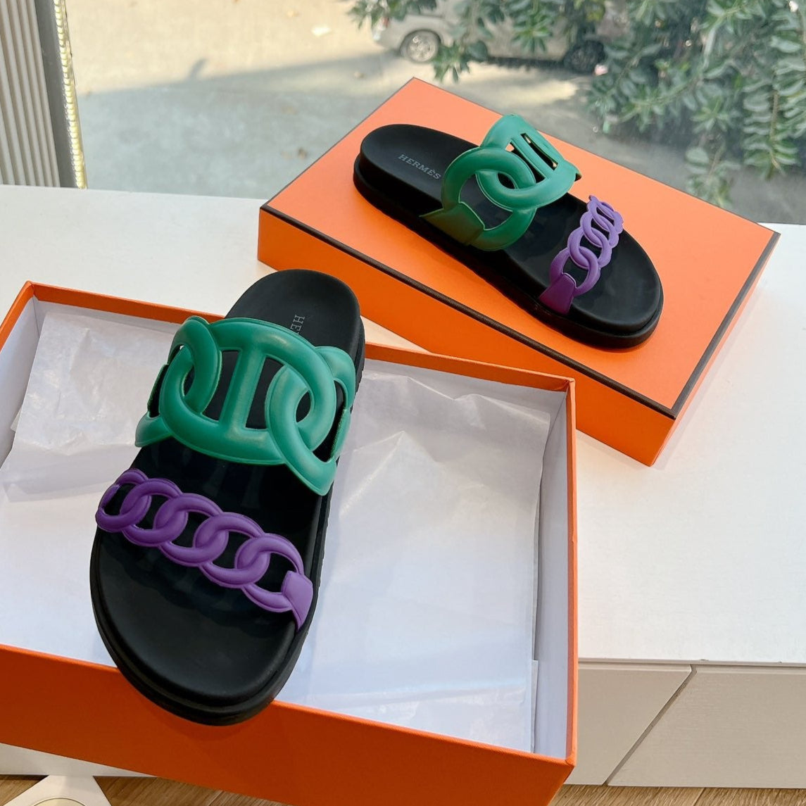 EXTRA SANDAL IN MEDIUM GREEN MIX VIOLET PURPLE CALFSKIN、mysite、Cacoeks