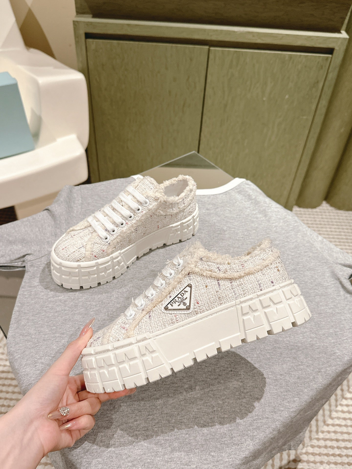 PRA DOUBLE WHEEL RE-NYLON GABARDINE SNEAKERS BEIGE FABRIC、mysite、Cacoeks