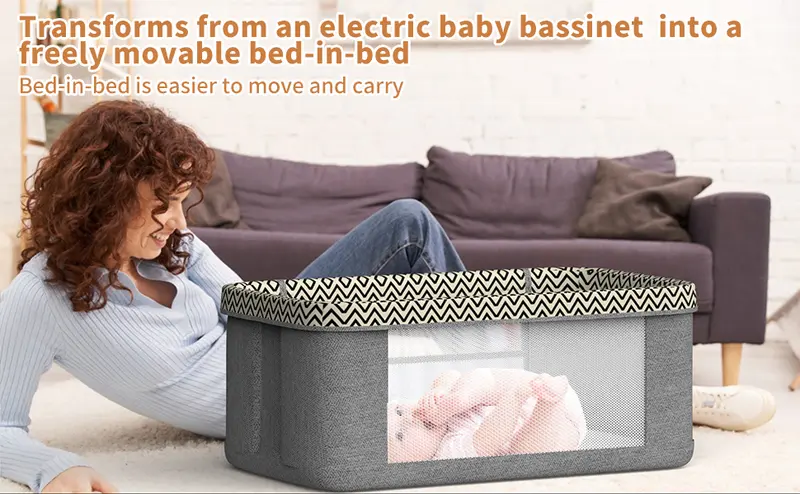 Product Introduction of Electric Rocking Bassinet for Baby, 4 and 1 Baby Bedside Bassinets with Remote Control, Portable Bassinets Bedside Sleeper for Newborn with 3-Speed Swings, Baby Crib in Bed with Wheels 4