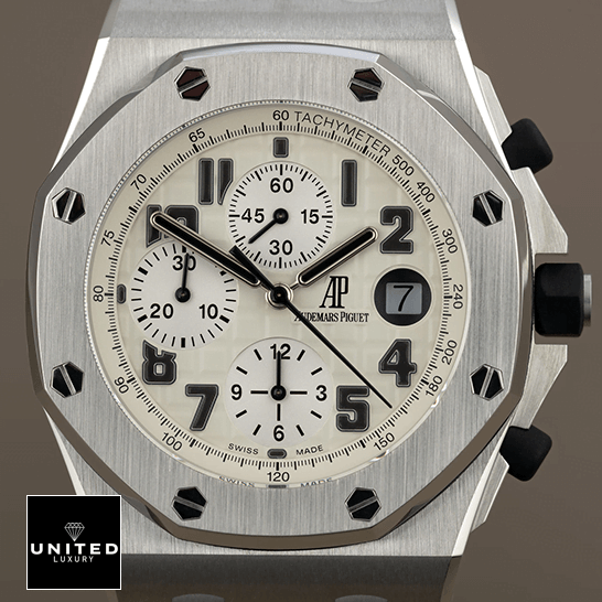 AP Safari Replica audemars piguet royal oak offshore safari 26170ST.OO .D091CR.01 replica front Audemnars Piguet 26170ST.OO_.D091CR.01 Royal Oak White Dial Replica front view