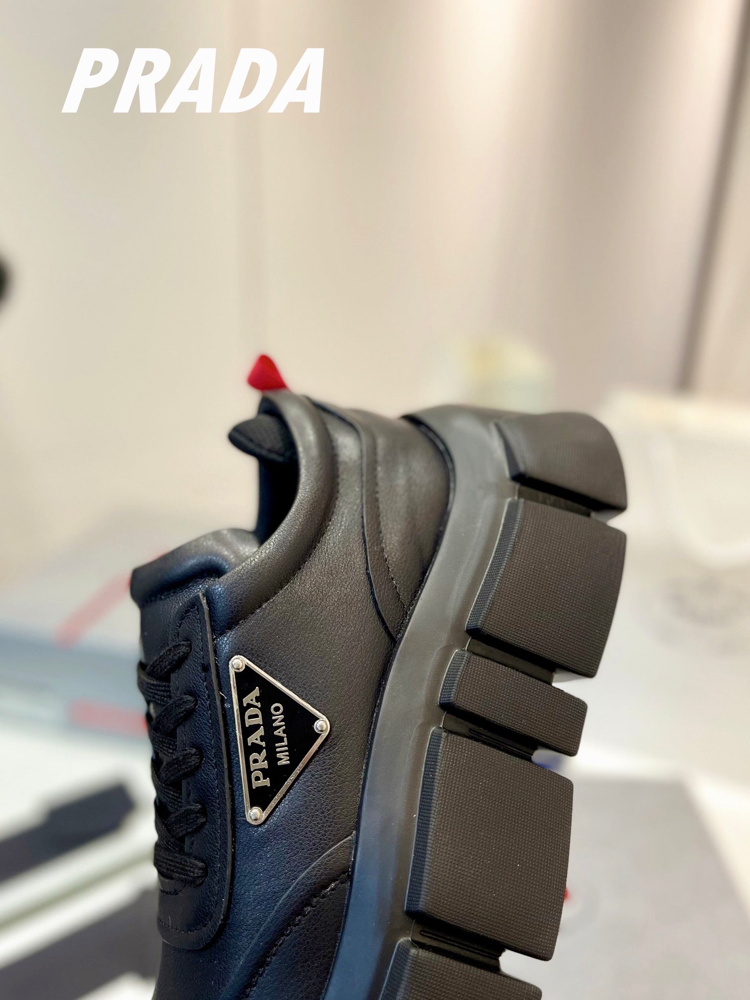 PRA BRUSHED THICK-SOLE SNEAKERS BLACK CALFSKIN、mysite、Cacoeks