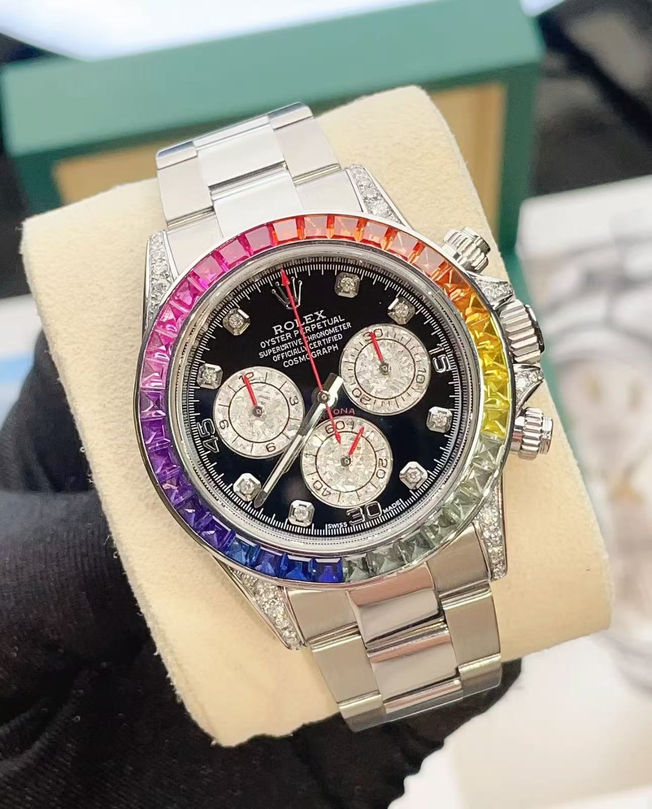 Rolex Daytona Rainbow Super Replica Swiss Replica Watch 18k Rose Gold Ref116599 RBOWI4130 Swiss Movement