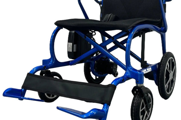 Helium Power Wheelchair with dual batteries for extended travel.