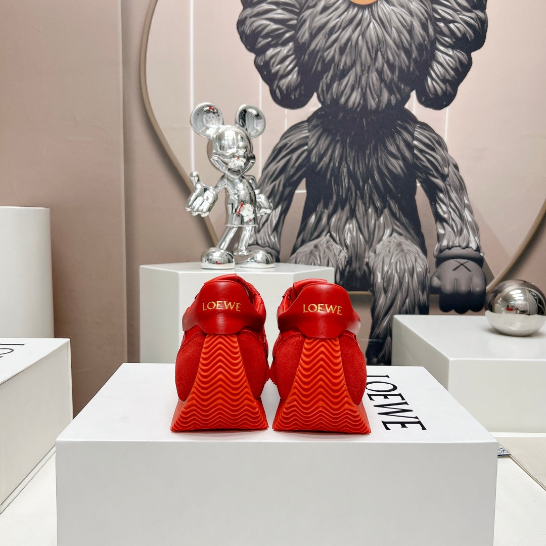 FLOW RUNNER SNEAKER IN RUBY RED SUEDE AND SHEEPSKIN、mysite、Cacoeks