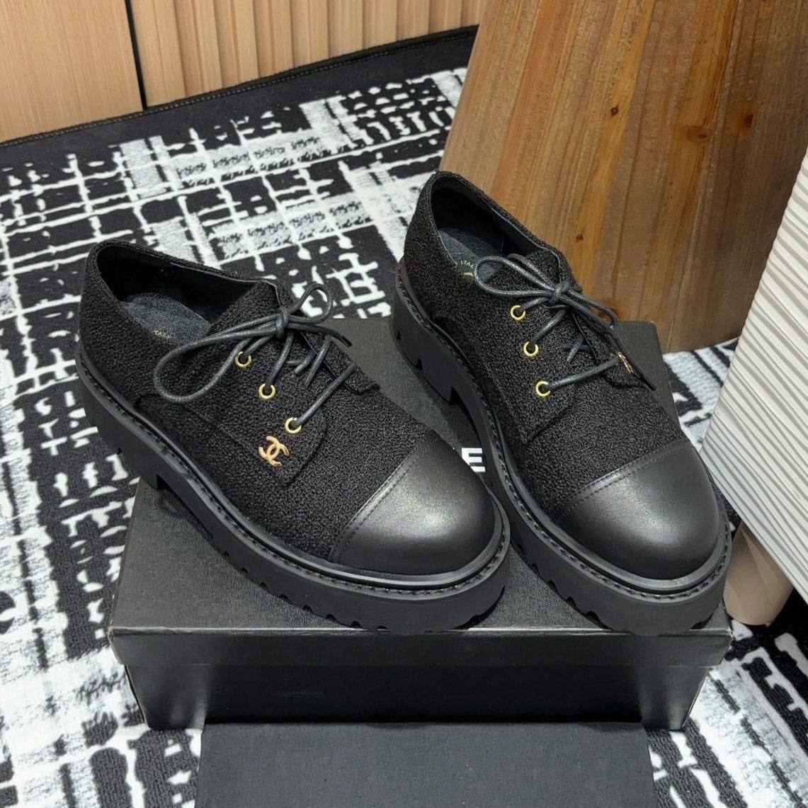CC OXFORD SHOES IN BLACK TWEED AND CALFSKIN、mysite、Cacoeks