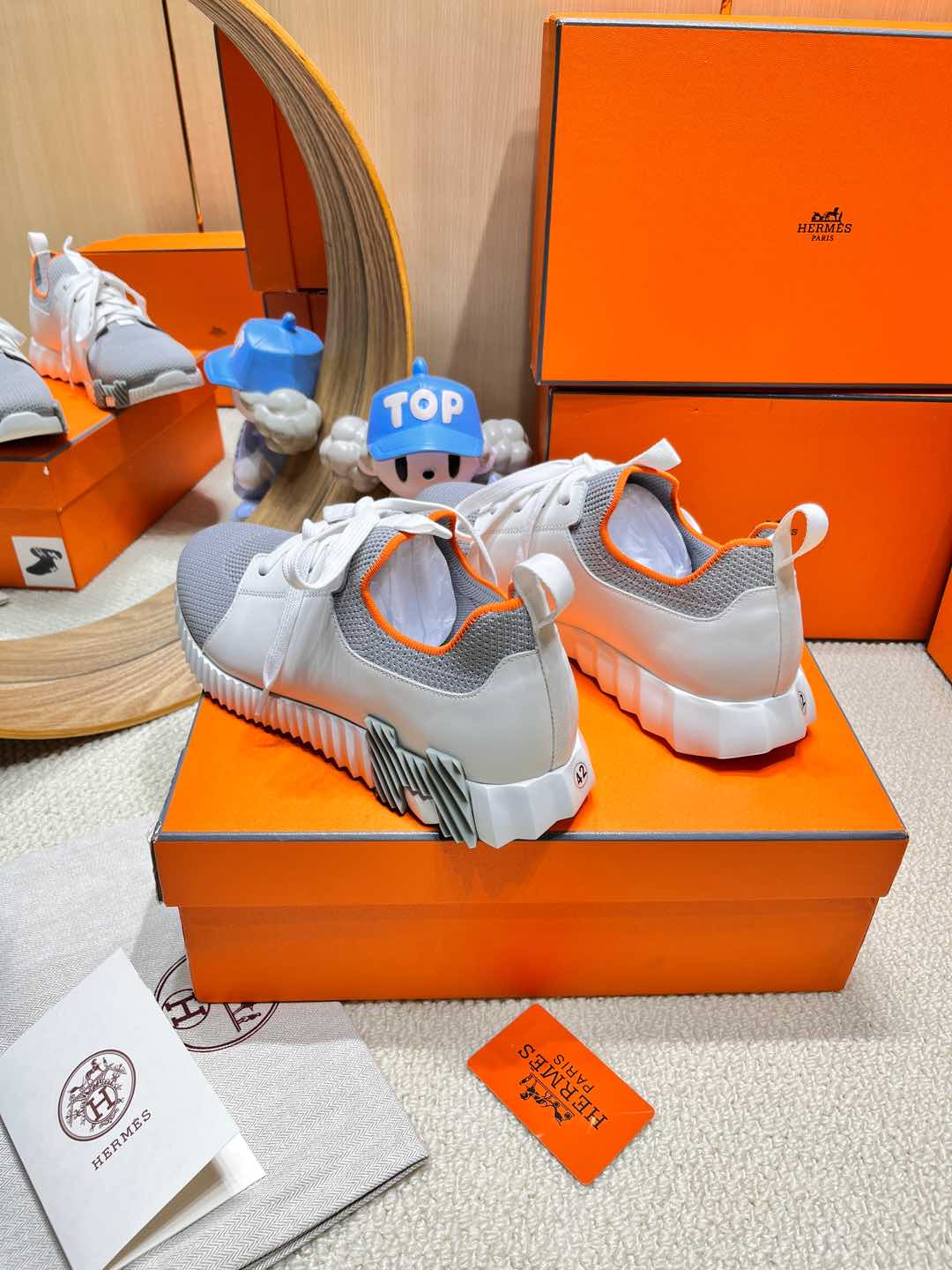 DEPART SLIP-ON SNEAKER IN WHITE MIX SHARK GRAY KNIT AND CALFSKIN、mysite、Cacoeks