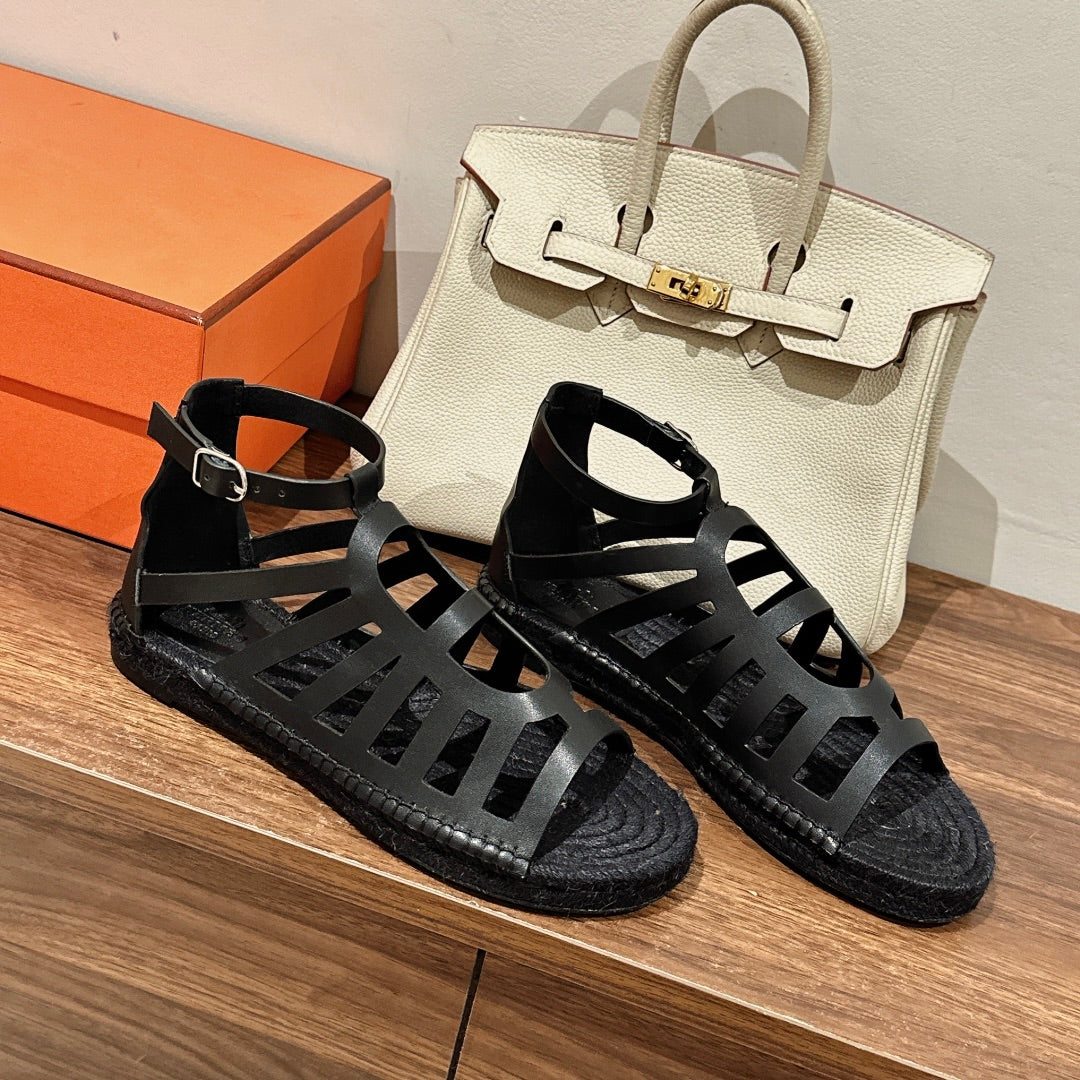 STRAW SOLE SANDAL BLACK LAMBSKIN、mysite、Cacoeks