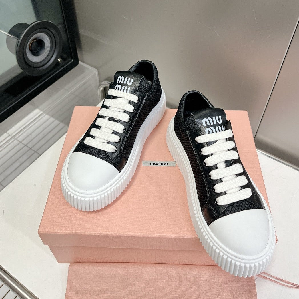 SNEAKERS THICK-SOLED BLACK MESH COWHIDE、mysite、Cacoeks