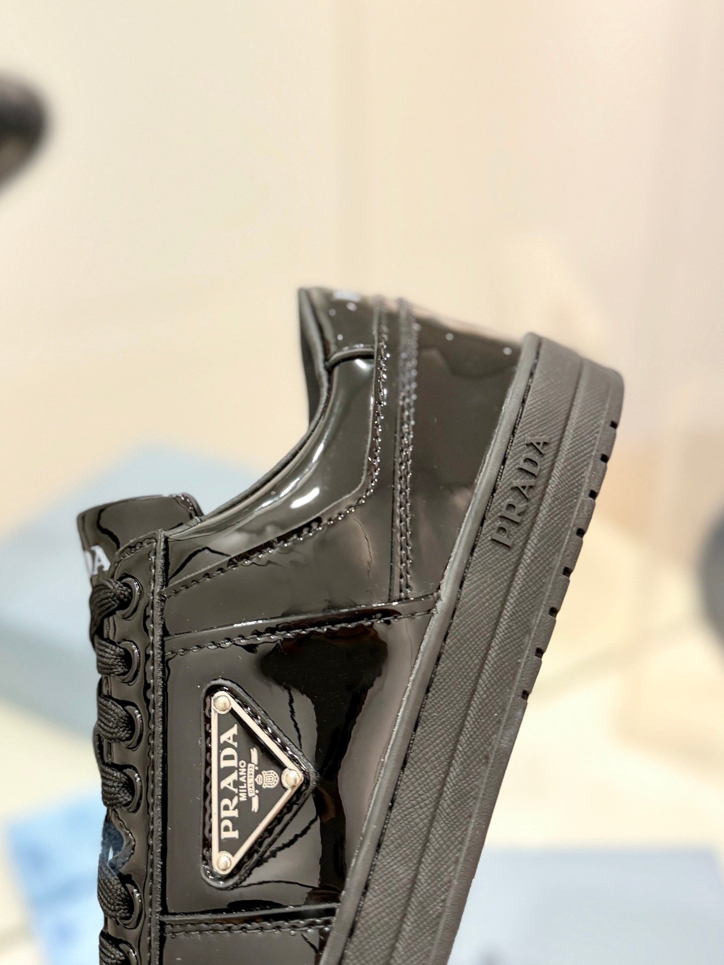 PRA DOWNTOWN PERFORATED SNEAKERS GLOSSY BLACK CALFSKIN、mysite、Cacoeks