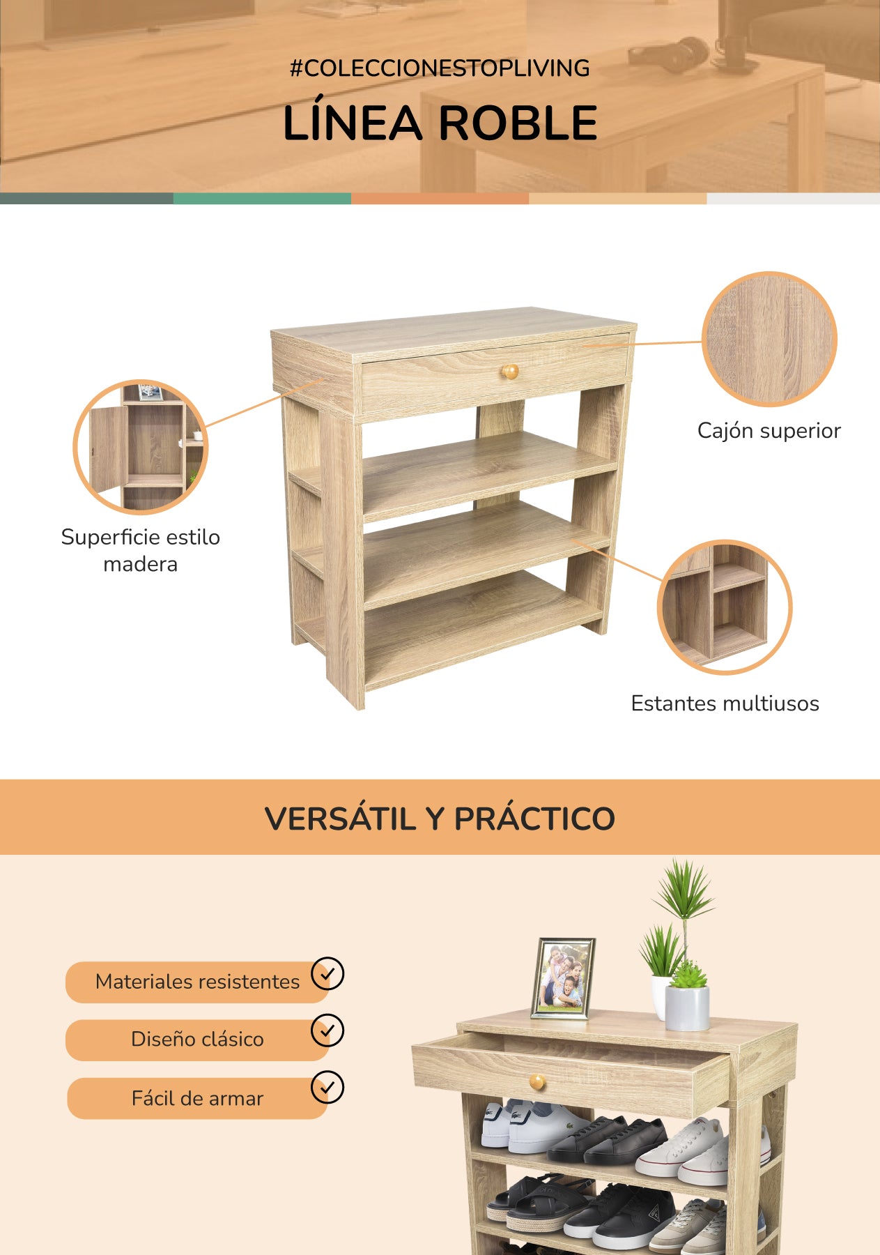 Zapatero Con Cajón Minimalista Estilo Madera Roble