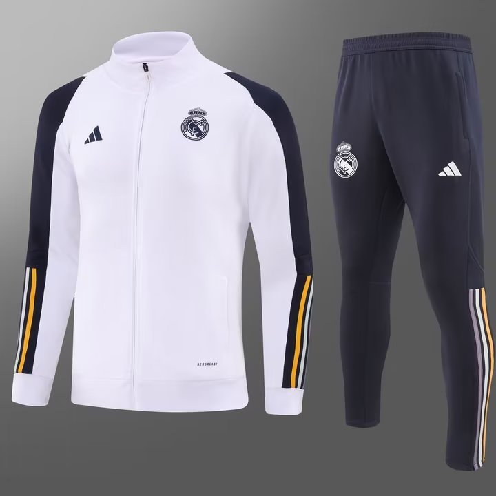 2023/2024 Real Madrid Long Zipped Jacket white Football Shirt Set:football jersey mysite: unitedjerseyfootball 邓江浪:football