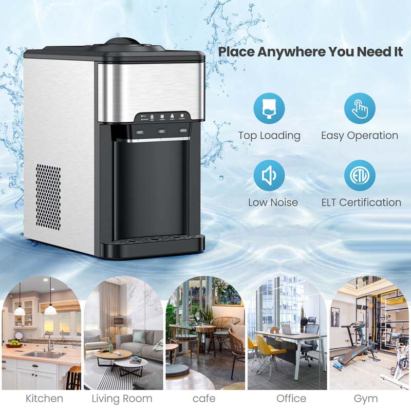 Eletriclife 3-in-1 Water Cooler Dispenser with Built-in Ice Maker and 3 Temperature Settings