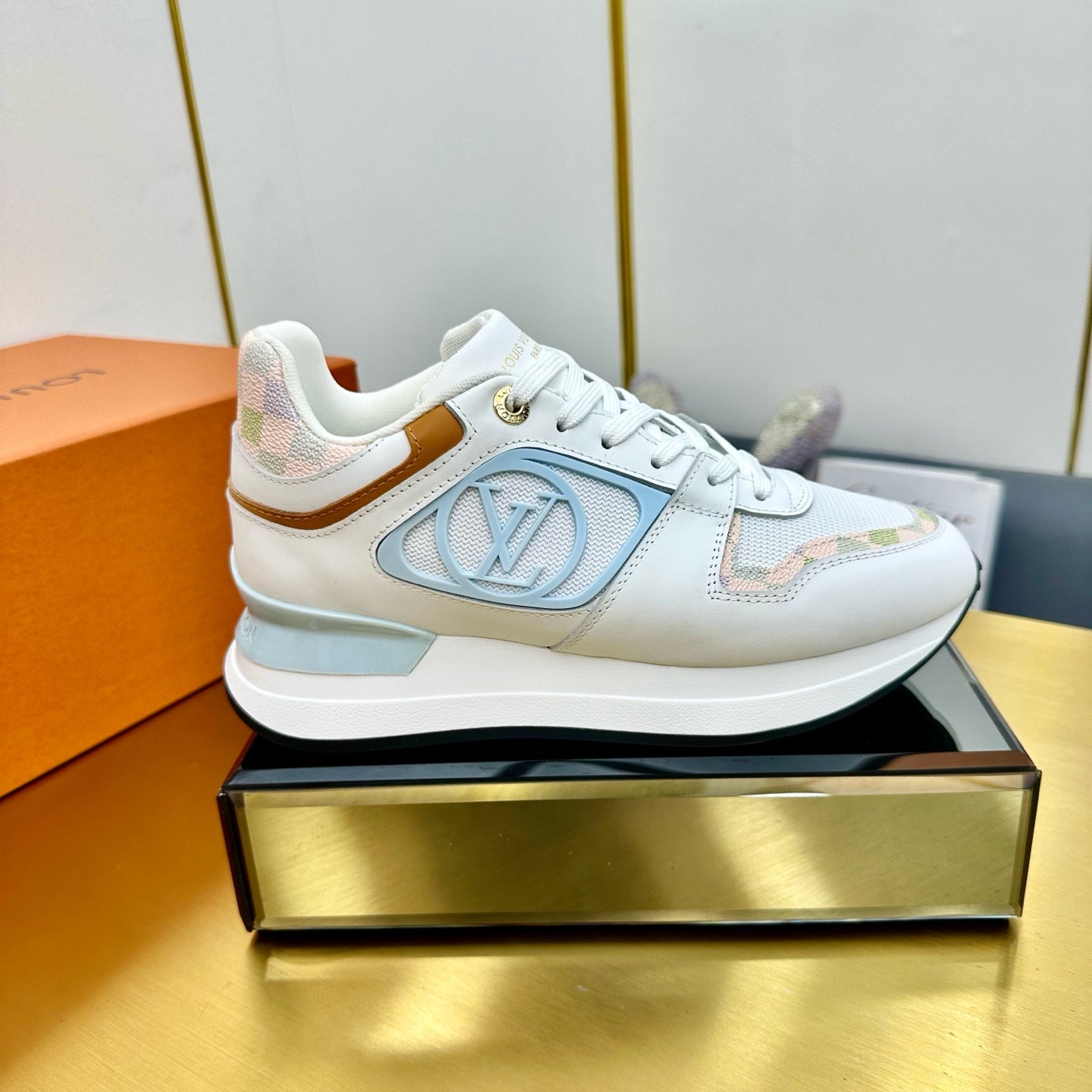 NEO RUN AWAY SNEAKER IN WHITE MIX LIGHT BLUE CALFSKIN、mysite、Cacoeks