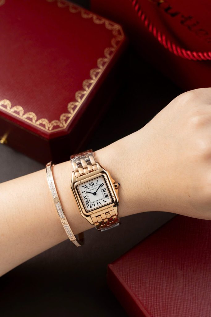 Đồng Hồ Cartier Panthere W2PN0007 Fake 11 Mạ Vàng Hồng Mặt Trắng 27x37mm (2)