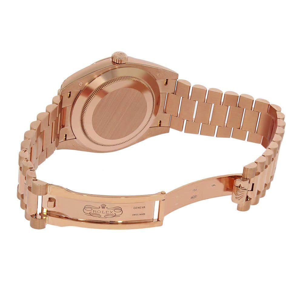 rolex day date 228235 ar stainless steel with rose gold chocolate roman dial 1