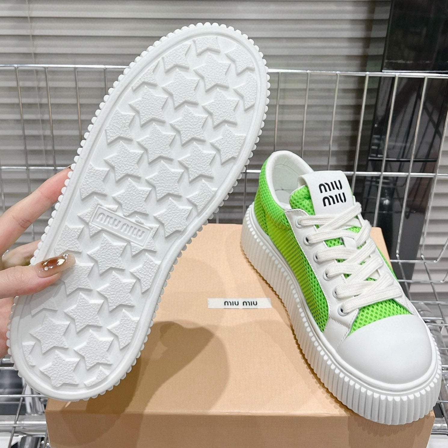 SNEAKERS THICK-SOLED SHAMROCK COLOR MESH COWHIDE、mysite、Cacoeks