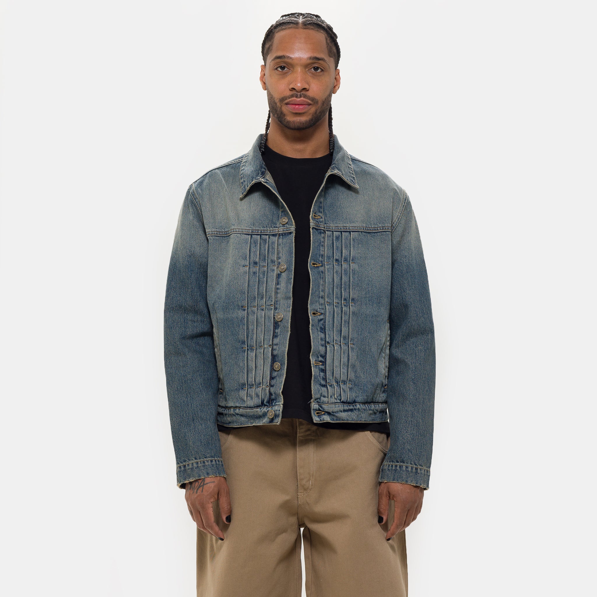 Alias Denim Trucker Jacket in Blue/Brown Sugar Washing