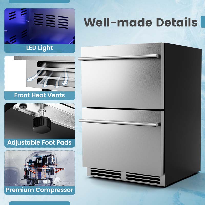 Eletriclife 24 Inch Under Counter Dual Drawer Fridge with 37℉-64℉ Temperature Range