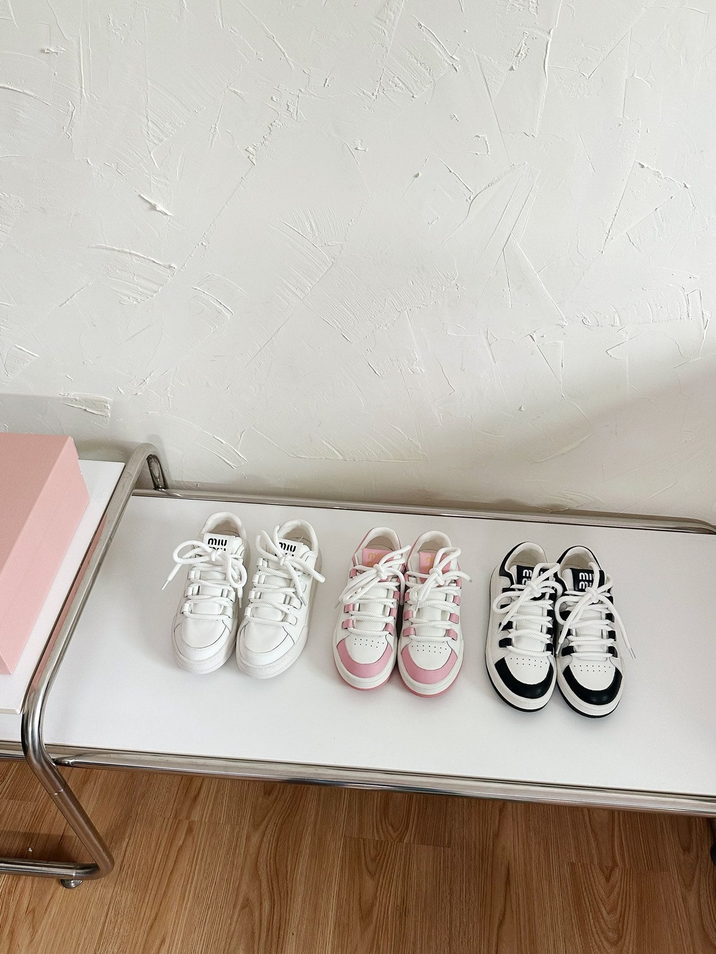 SNEAKERS SIMPLE DESIGN IN PINK MIX WHITE SHEEPSKIN、mysite、Cacoeks