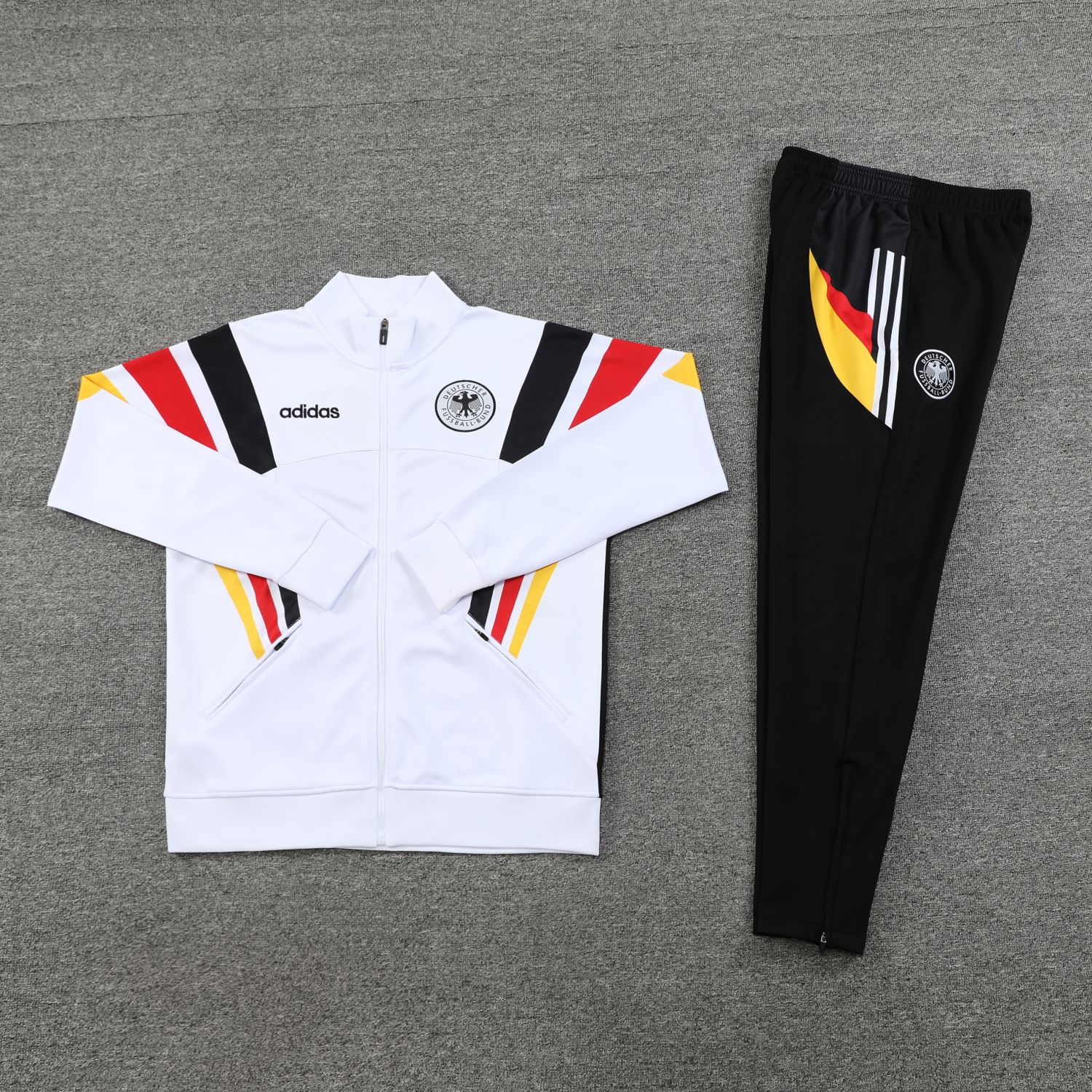 ManixJersey.com | Germany 2024 Jacket Training Tracksuit - White With Yellow, Red And Black Stripe -Customize Name, Number and Patch | Worldwide Shipping