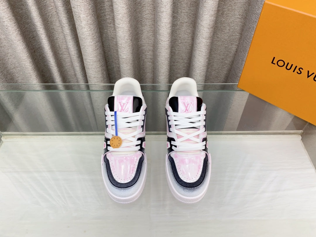 LV TRAINER SNEAKERS IN LIGHT PINK OMBRE MIX COLORFUL CALFSKIN、mysite、Cacoeks