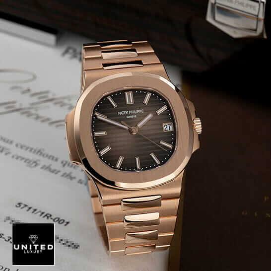 Patek Philippe Nautilus Rose Black Dial Replica 5 Patek Philippe Nautilus Black Dial Rose Gold Replica on the warrant card