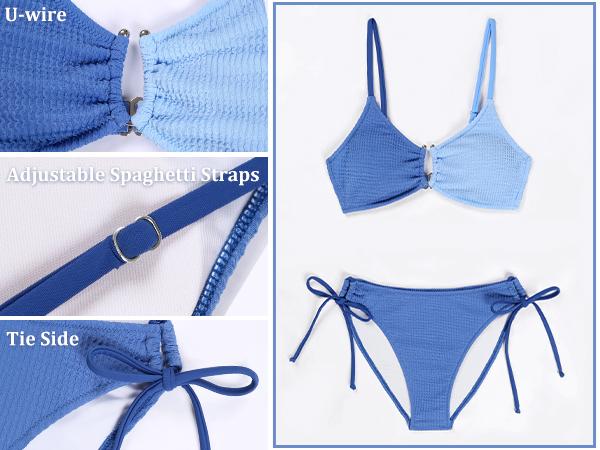 Blooming Jelly Color Block Textured U-Wire Swimsuits Womens Sexy Cheeky High Cut 2 Piece Bikini Sets