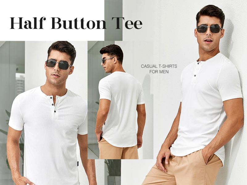 Product Introduction of JMIERR Men's Plain Muscle Slim Fitted Henley Shirts Crewneck Longline T-Shirt Gym Workout Athletic Shirt Tees with Button Menswear Casual Tops,Men's Classic Streetwear Clothing for Daily Wear,Fall Fashion Springtok Outfits 2025 7