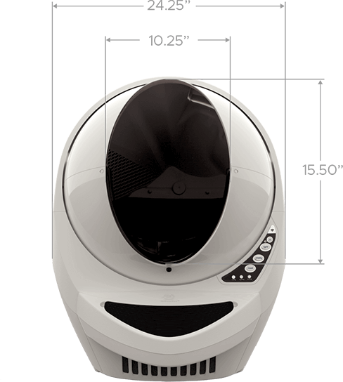 Litter-Robot 3 Connect dimensions from the front 24.25 inches wide with an opening of 10.25 x 15.50 inches