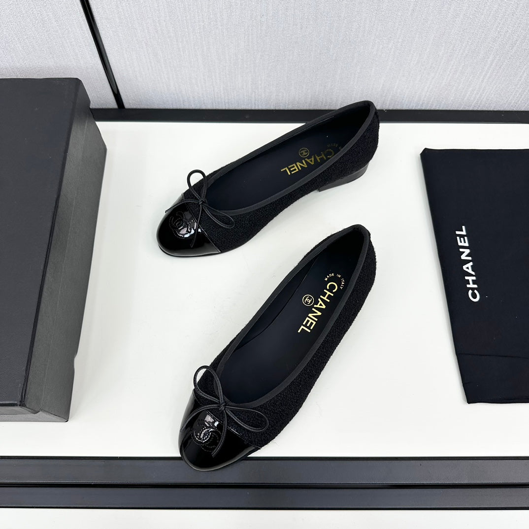BALLET FLATS IN BLACK TWEED AND CALFSKIN、mysite、Cacoeks
