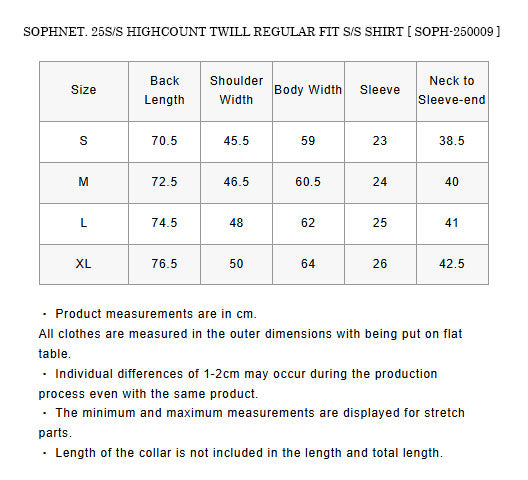 SOPHNET. 25S/S HIGHCOUNT TWILL REGULAR FIT S/S SHIRT  SOPH-250009 
