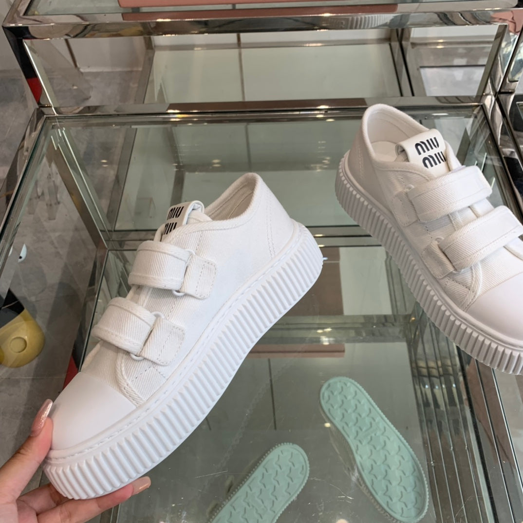 Thick-Soled Denim Sneakers White、mysite、Cacoeks