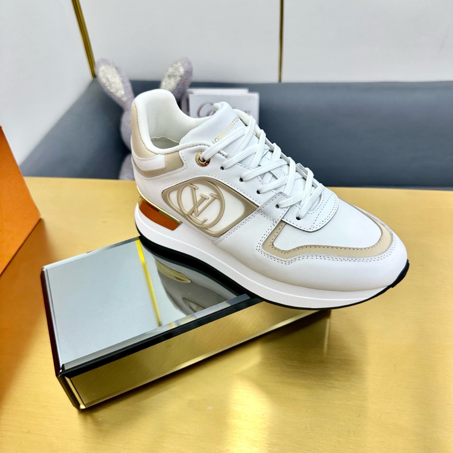 NEO RUN AWAY SNEAKER IN WHITE MIX GOLD CALFSKIN、mysite、Cacoeks