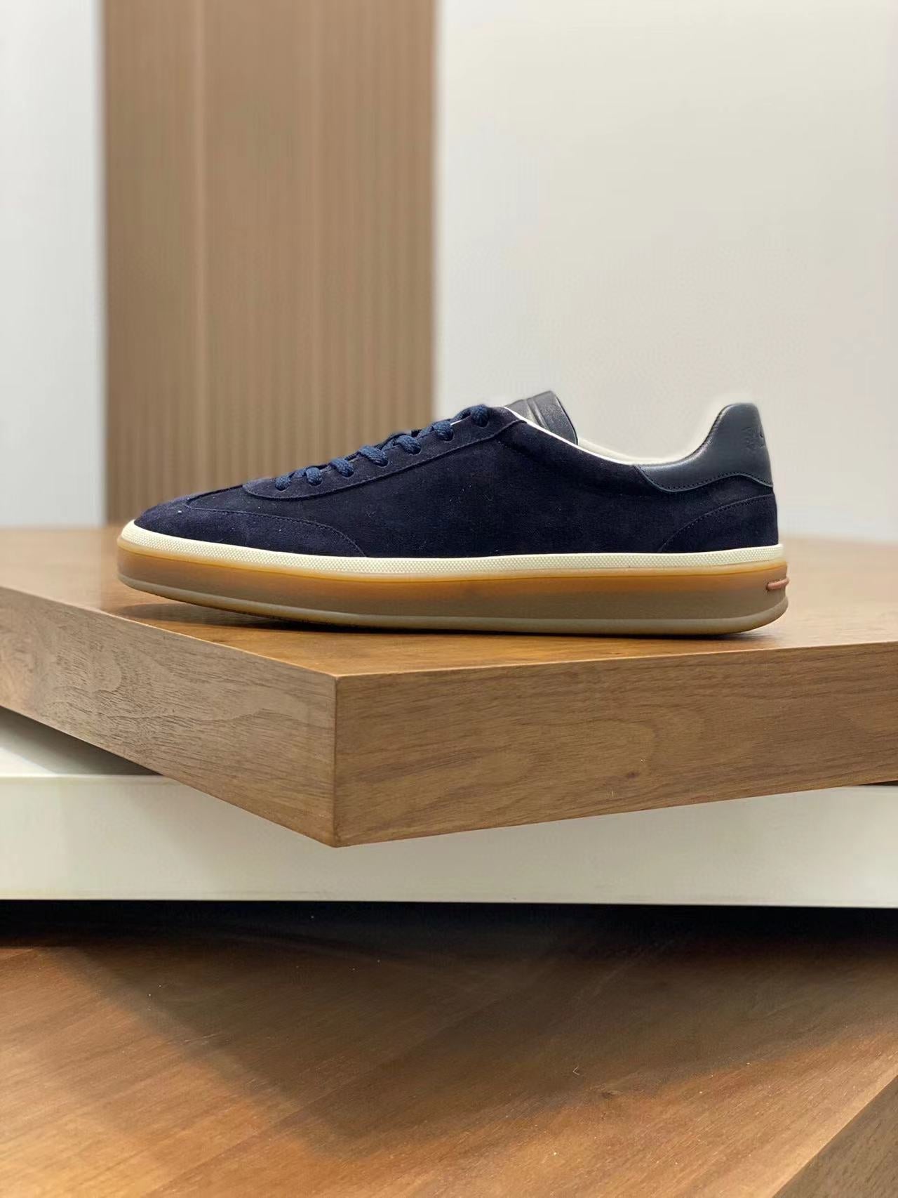 Loro Piana Tennis Walk Sneakers Suede Calf Split Navy Blue、mysite、Cacoeks
