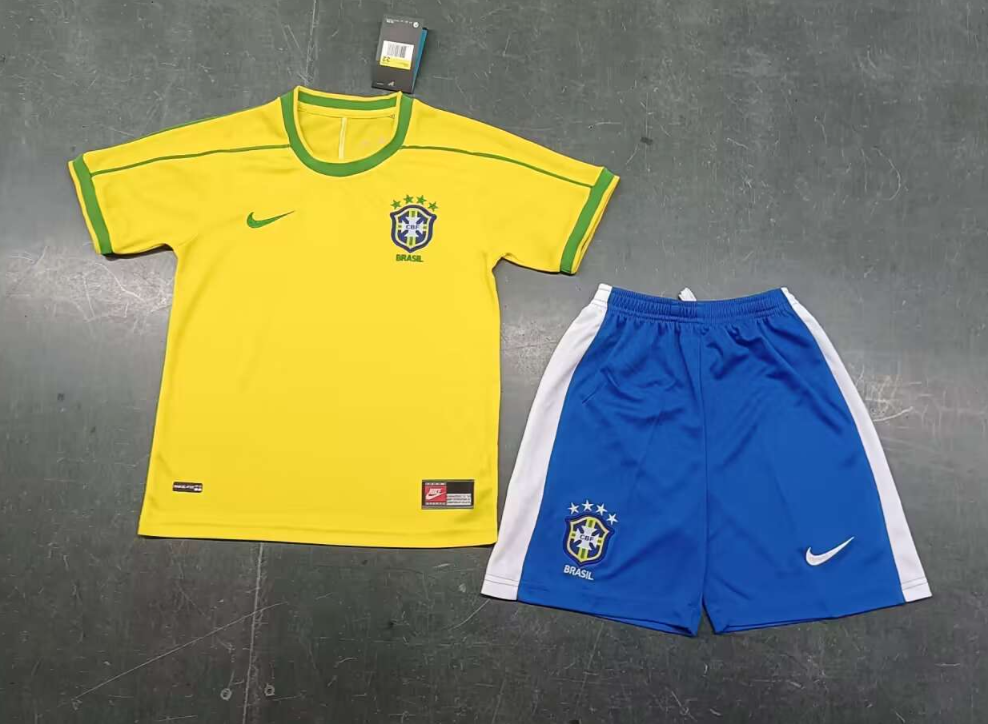 1998 Retro Brazil Home Football Shirt Kids Size Suit-mysite Custom Football Kit- Nextkits