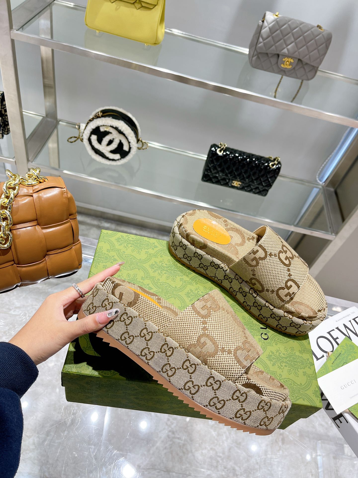 LV MONOGRAM THICK PLATFORM SANDALS IN BEIGE CANVAS、mysite、Cacoeks