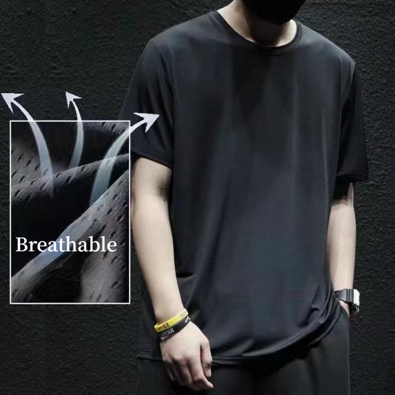 Fitness Clothes Mens Ice Silk Quick Drying Sportswear Set Summer Short Sleeves T-shirt gym Running Basketball Training shorts