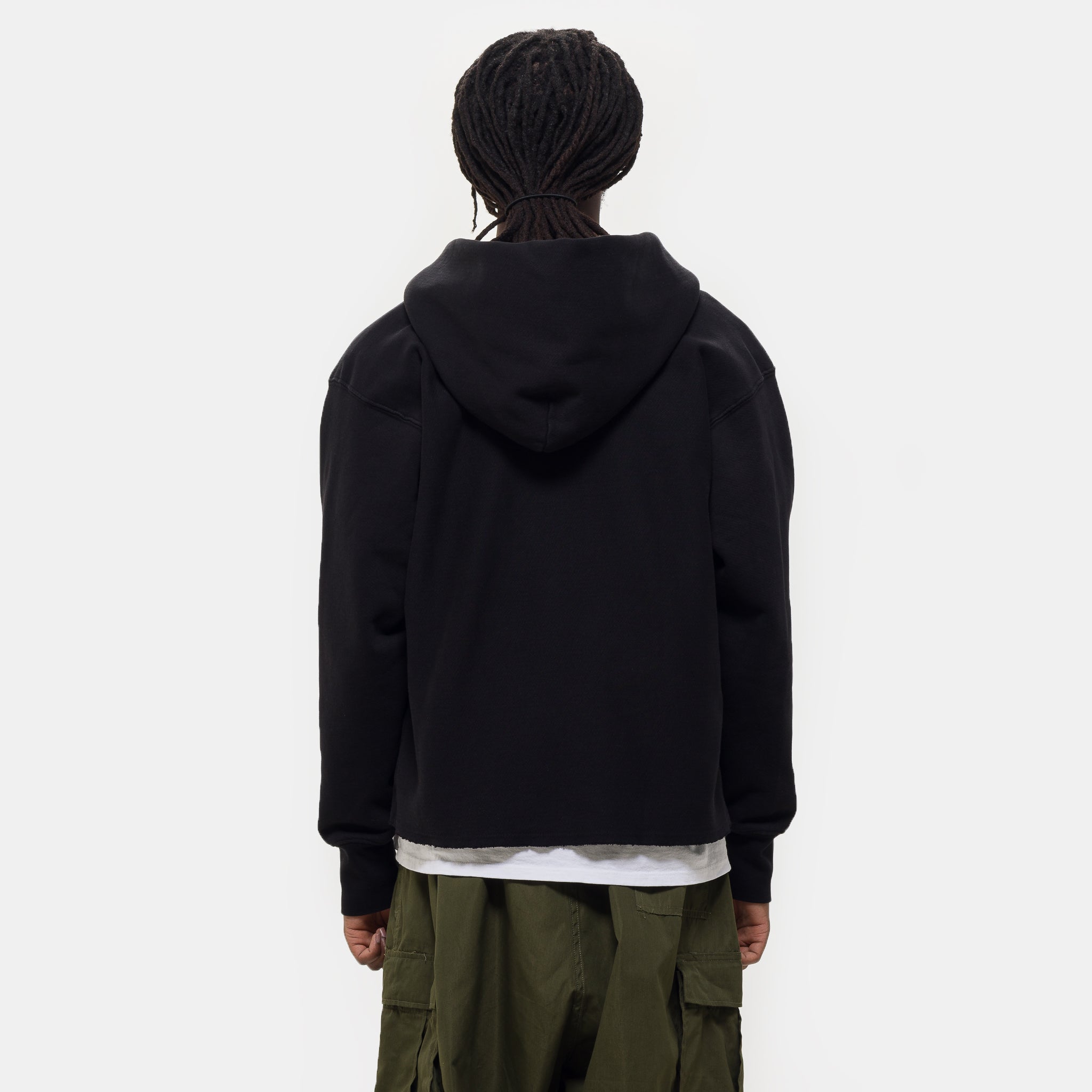 Heavyweight Inside Out Raw Cropped Hoodie in Jet Black