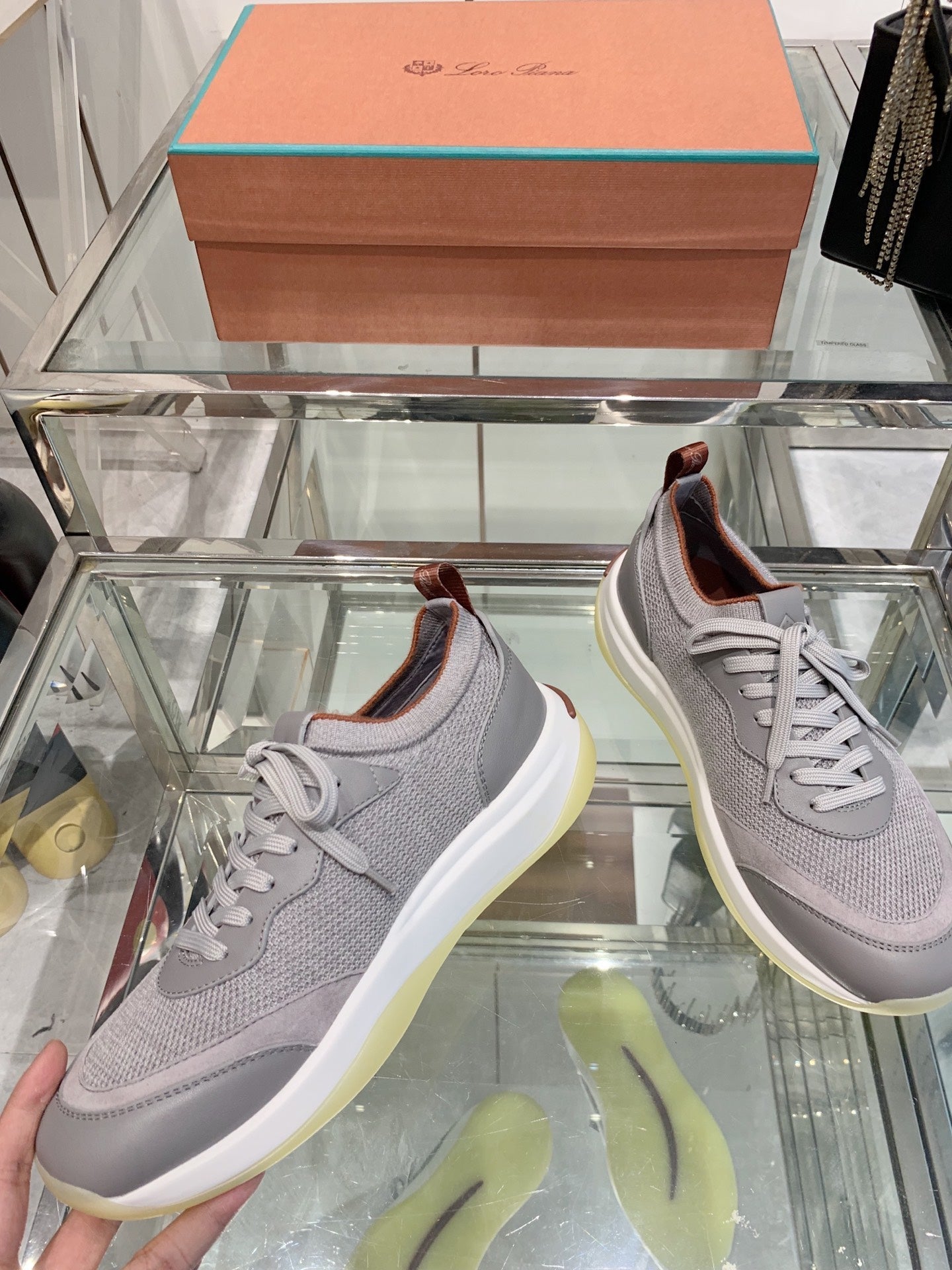 SNEAKER IN GRAY CANVAS MIX SUEDE WITH LAMBSKIN、mysite、Cacoeks