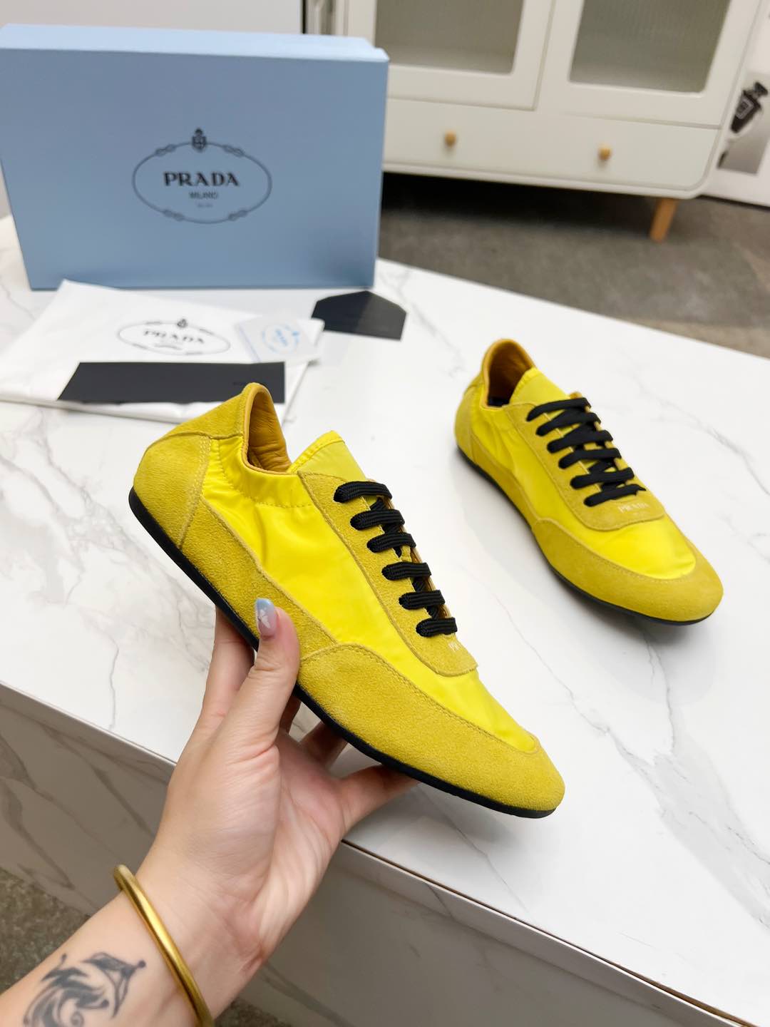 COLLAPSE SNEAKERS IN YELLOW SUEDE AND NYLON、mysite、Cacoeks