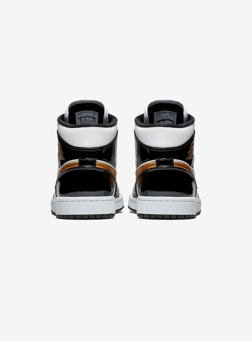 Air Jordan 1 Mid Patent Black White Gold、JORDAN、Cacoeks